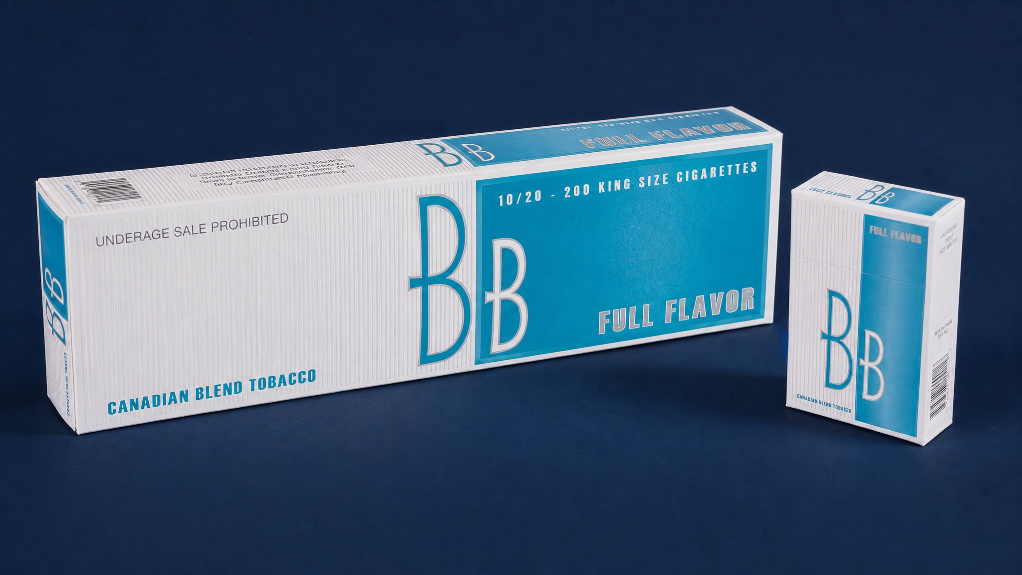 Beige-brown plain cigarette cartons stacked beside a Canadian provincial map overlay